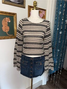 Asos Striped Black and Cream Knit Long-Sleeve Top
